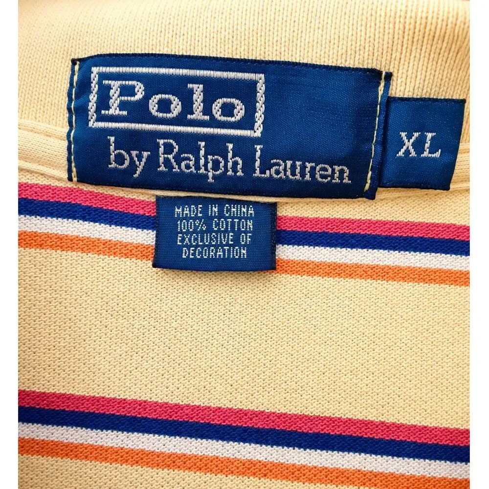 Vintage Ralph Lauren Polo Shirt Mens XL Yellow Striped Americana Preppy 90s